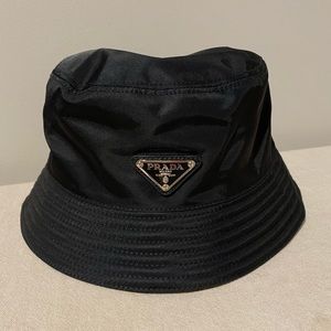Prada Nylon Logo Bucket Hat Black